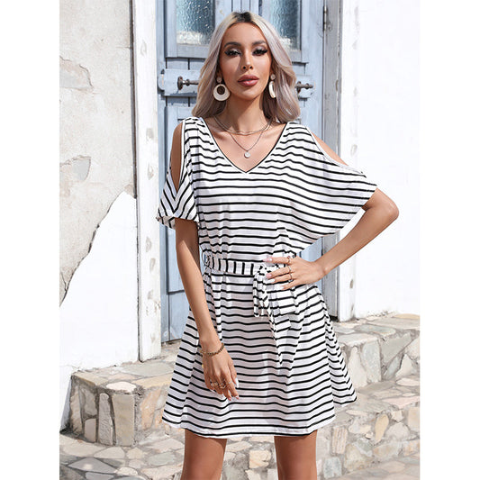 Vestido ajustado a rayas con estampado de comercio exterior para mujer, primavera y verano