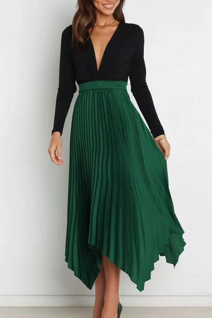 Vestido casual de cintura alta, elástico, plisado y de color liso, combinable con todo. 