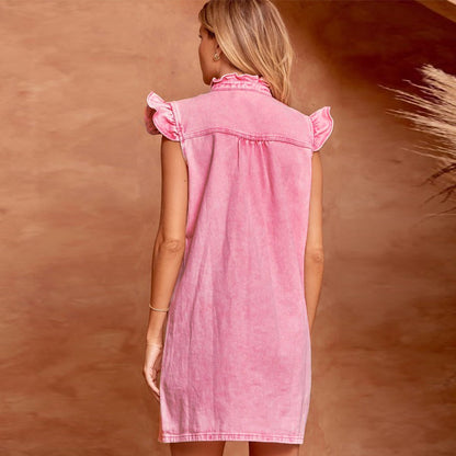Vestido vaquero popular de verano lavado y desgastado