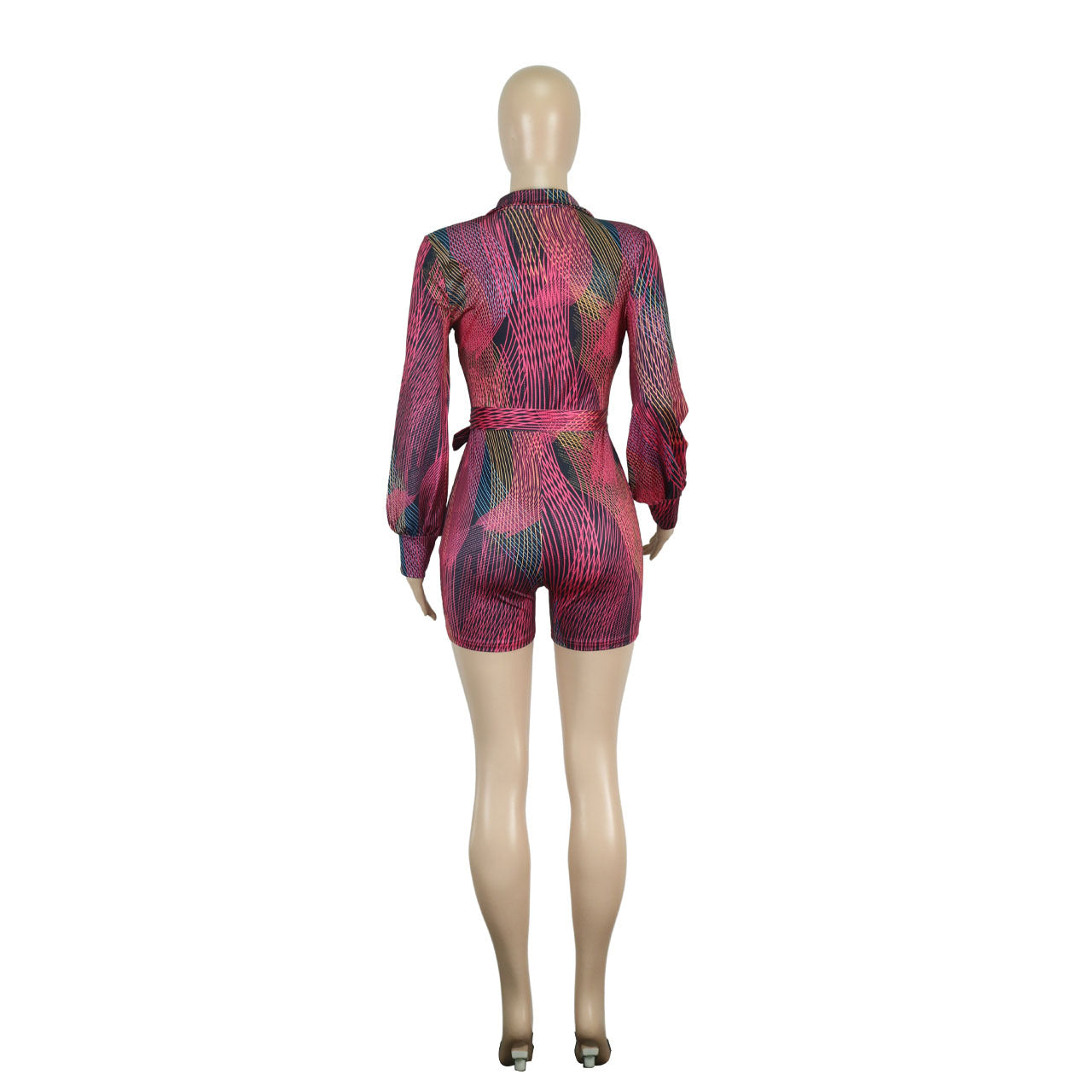 Mono sexy con cordones y estampado de color con escote en V profundo para mujer, primavera y verano