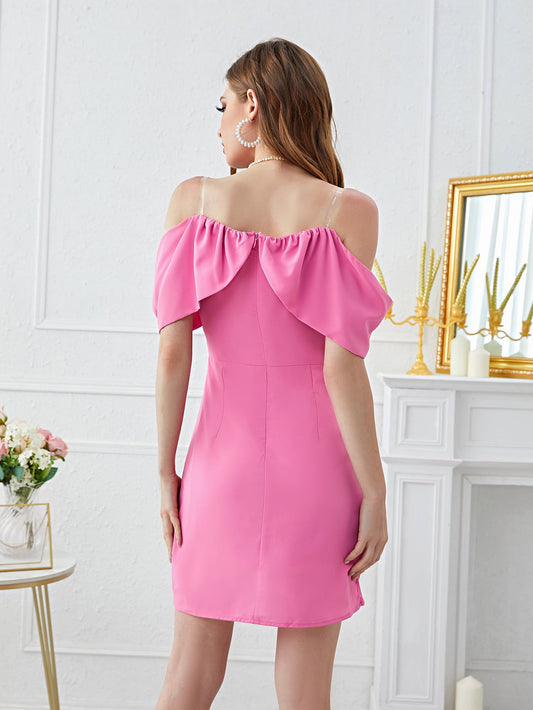 Vestido sexy de color liso con cuello al descubierto para mujer, primavera y verano