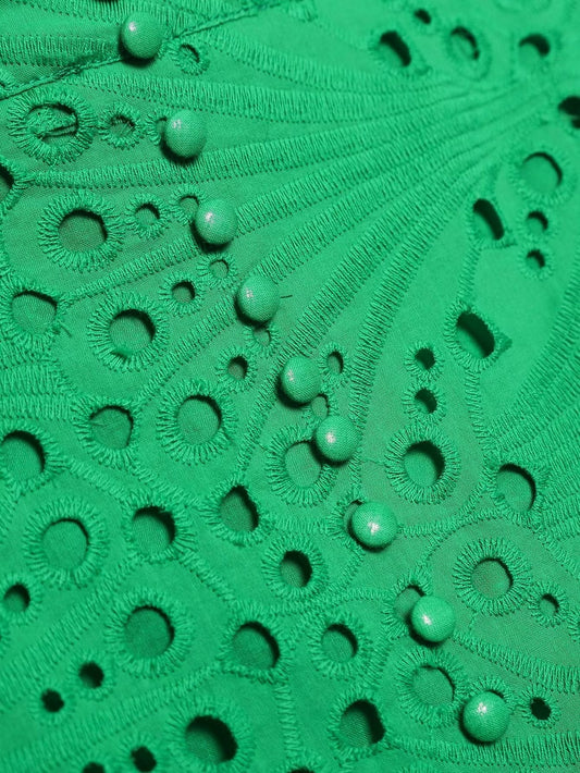 Women Clothing Embroidered Laminated Decoration Green Skirt