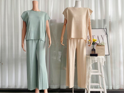 Conjuntos casuales de verano para mujer, chaleco sin mangas de color sólido, suéter, pantalones de pierna ancha de seda helada