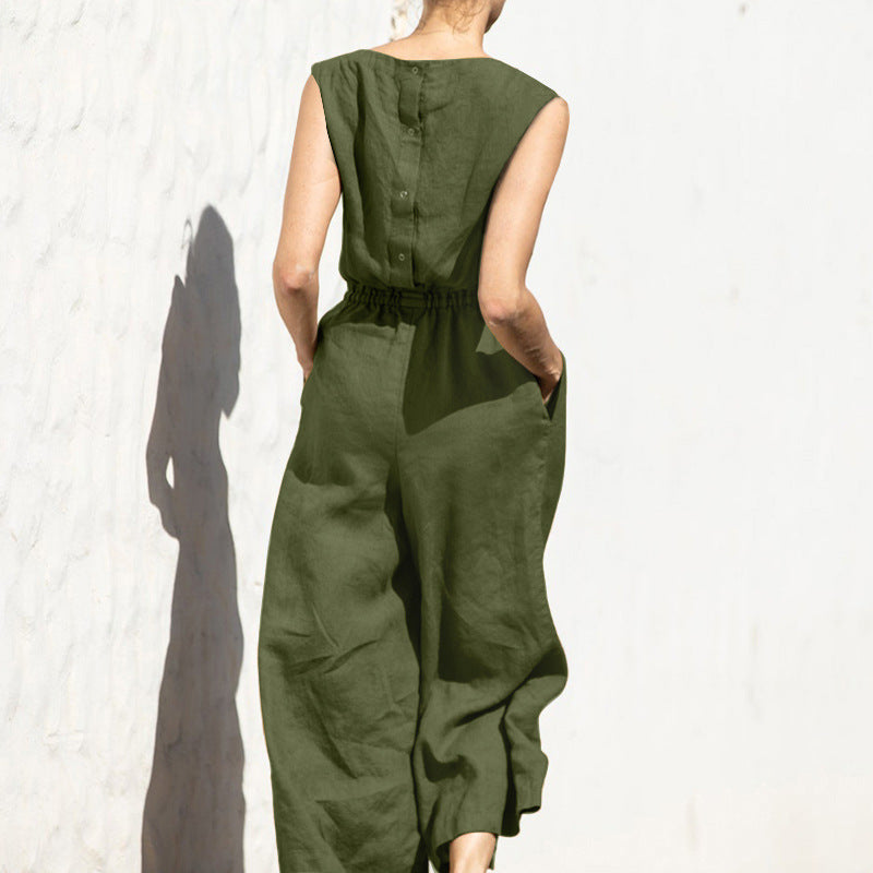 Pantalones adelgazantes sin mangas de cintura alta de color sólido de verano para mujer, mono holgado informal