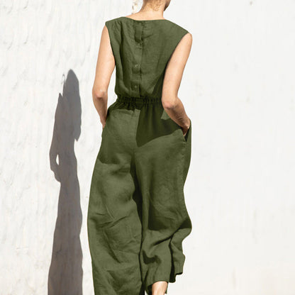 Pantalones adelgazantes sin mangas de cintura alta de color sólido de verano para mujer, mono holgado informal