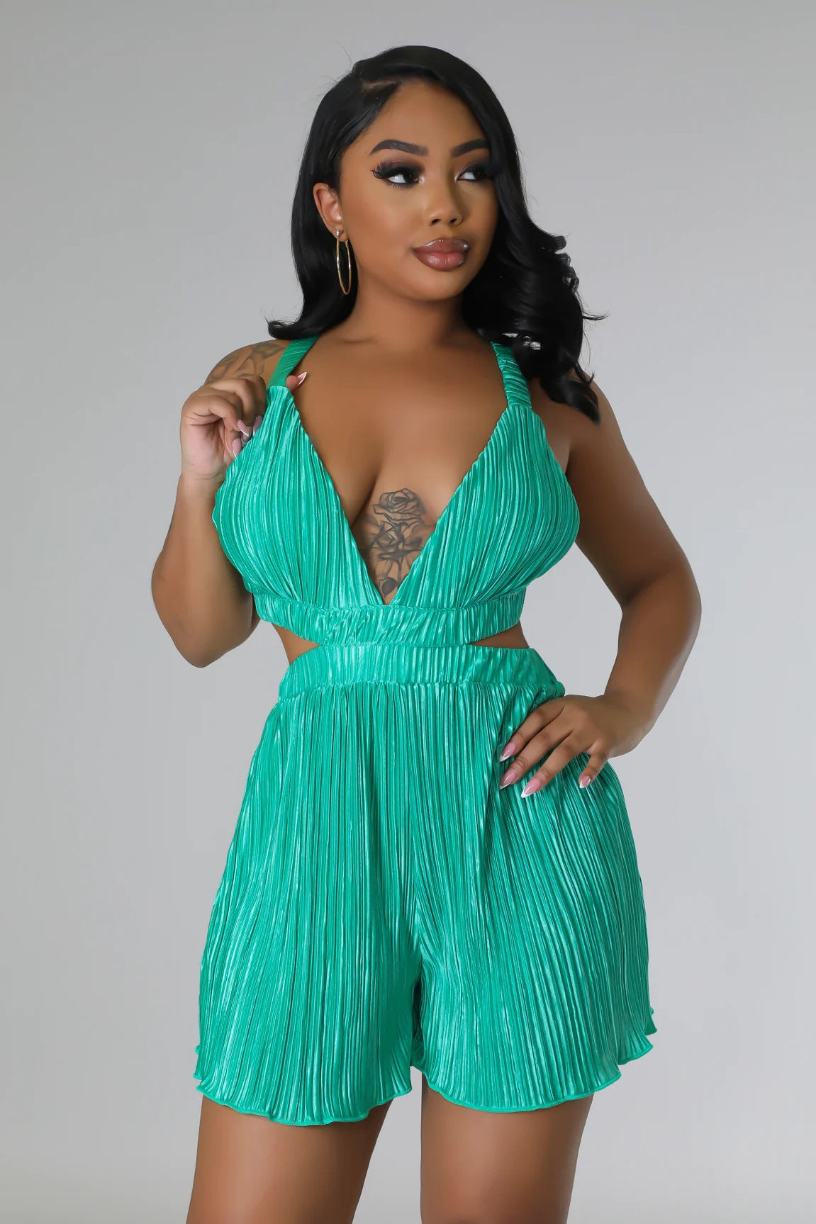 Mono de verano sexy sin mangas con cuello en V y tirantes plegables para mujer