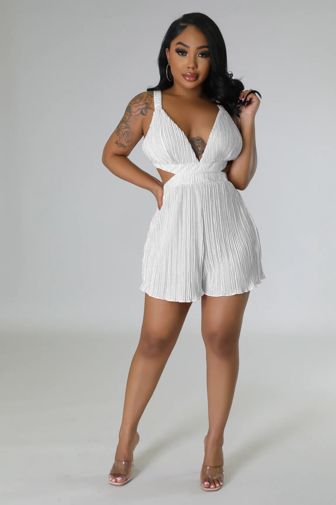 Mono de verano sexy sin mangas con cuello en V y tirantes plegables para mujer