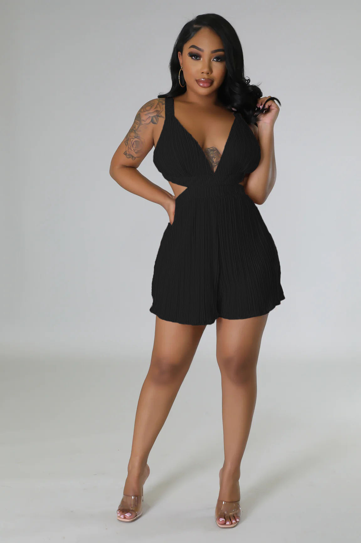 Mono de verano sexy sin mangas con cuello en V y tirantes plegables para mujer
