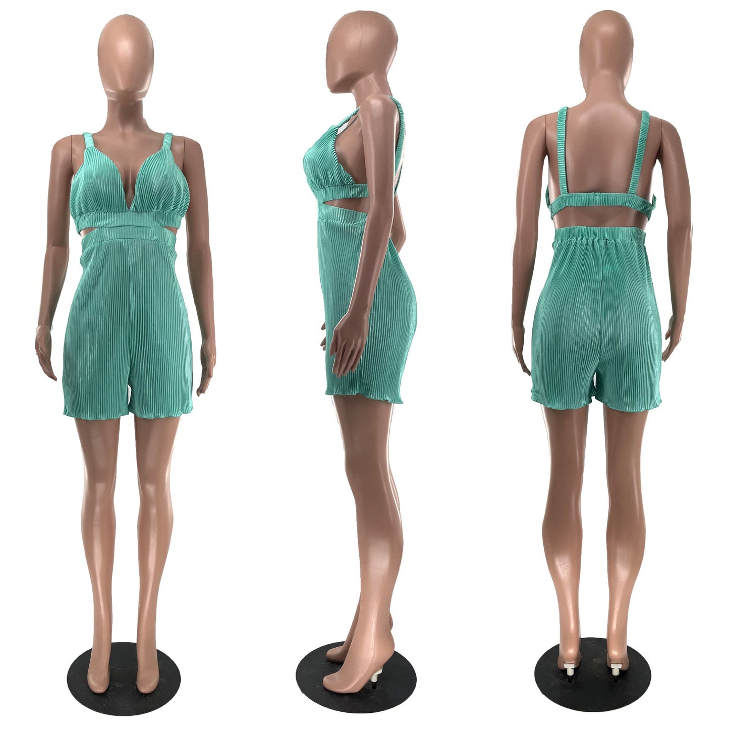 Mono de verano sexy sin mangas con cuello en V y tirantes plegables para mujer