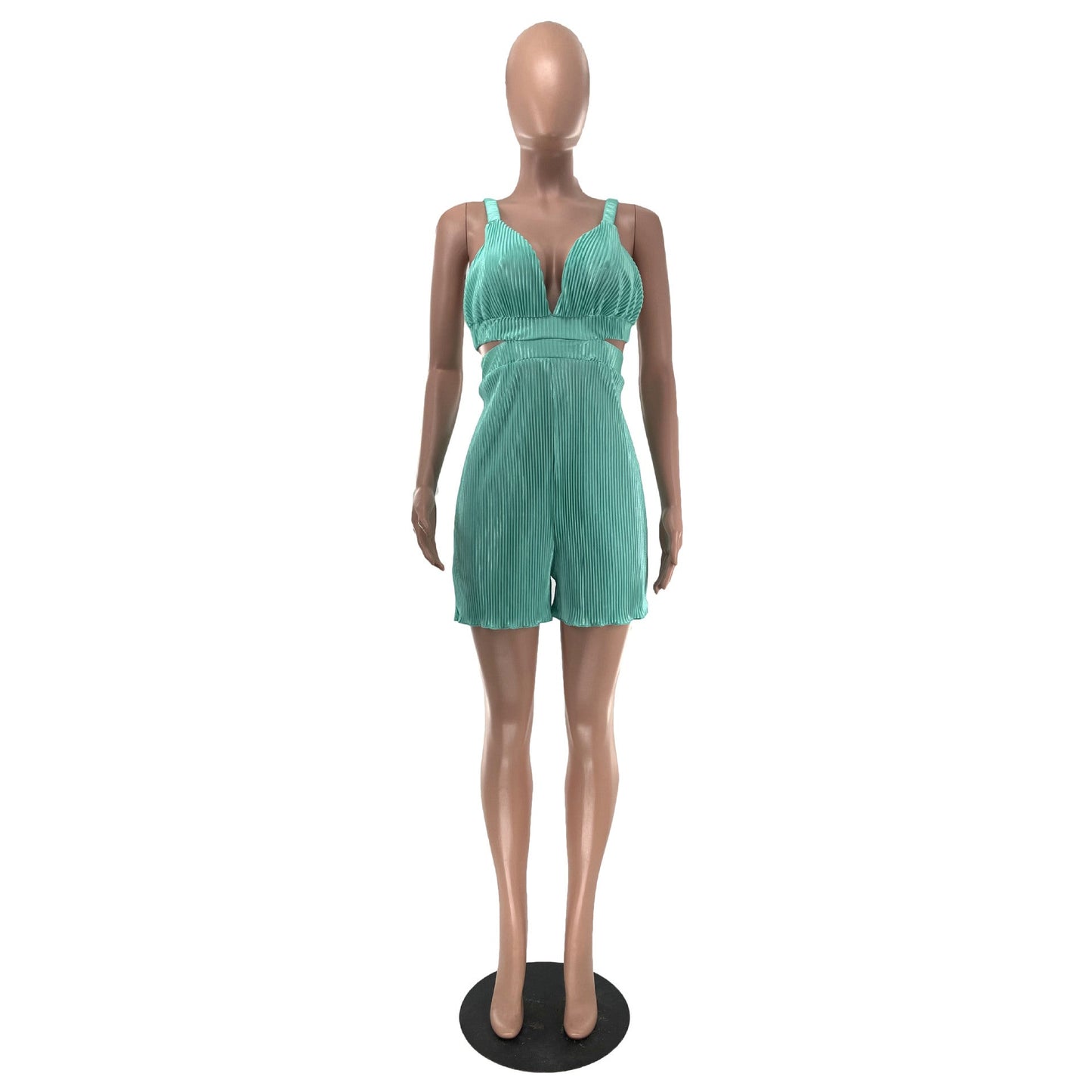 Mono de verano sexy sin mangas con cuello en V y tirantes plegables para mujer