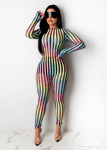 Pantalones casuales a rayas de Sudáfrica, mono elástico con costuras de malla arcoíris sexys y leggings