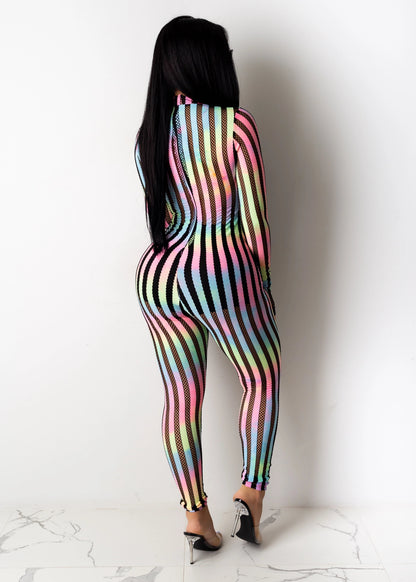 Pantalones casuales a rayas de Sudáfrica, mono elástico con costuras de malla arcoíris sexys y leggings