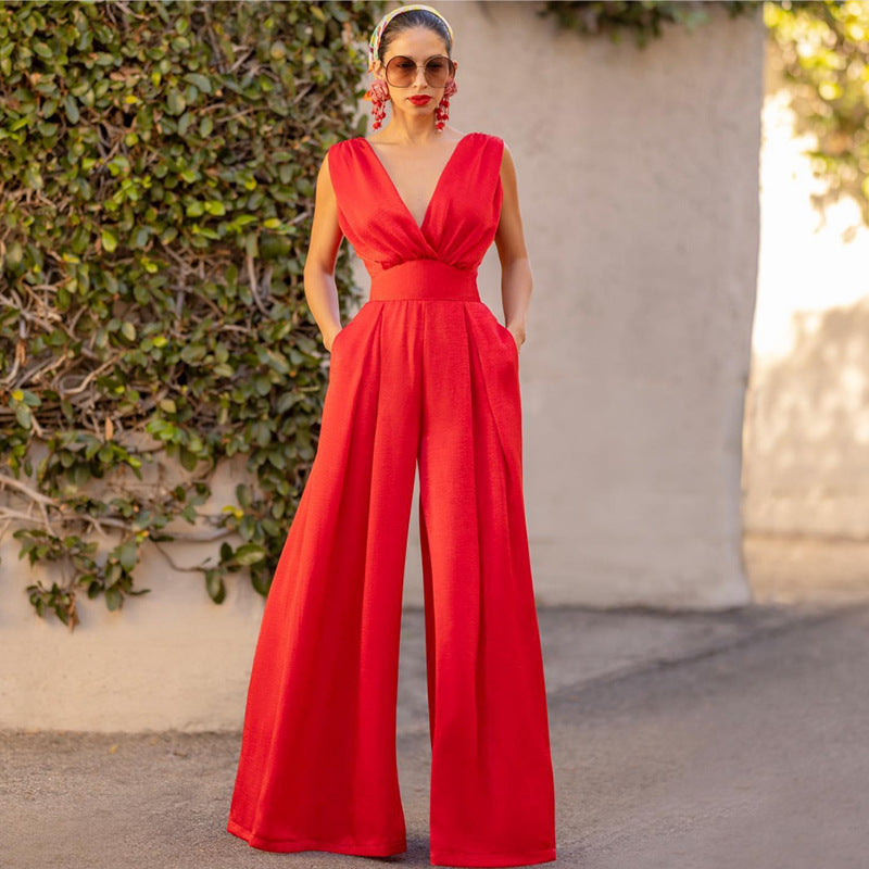 Mono elegante de verano para mujer, ajustado, de cintura alta y color liso