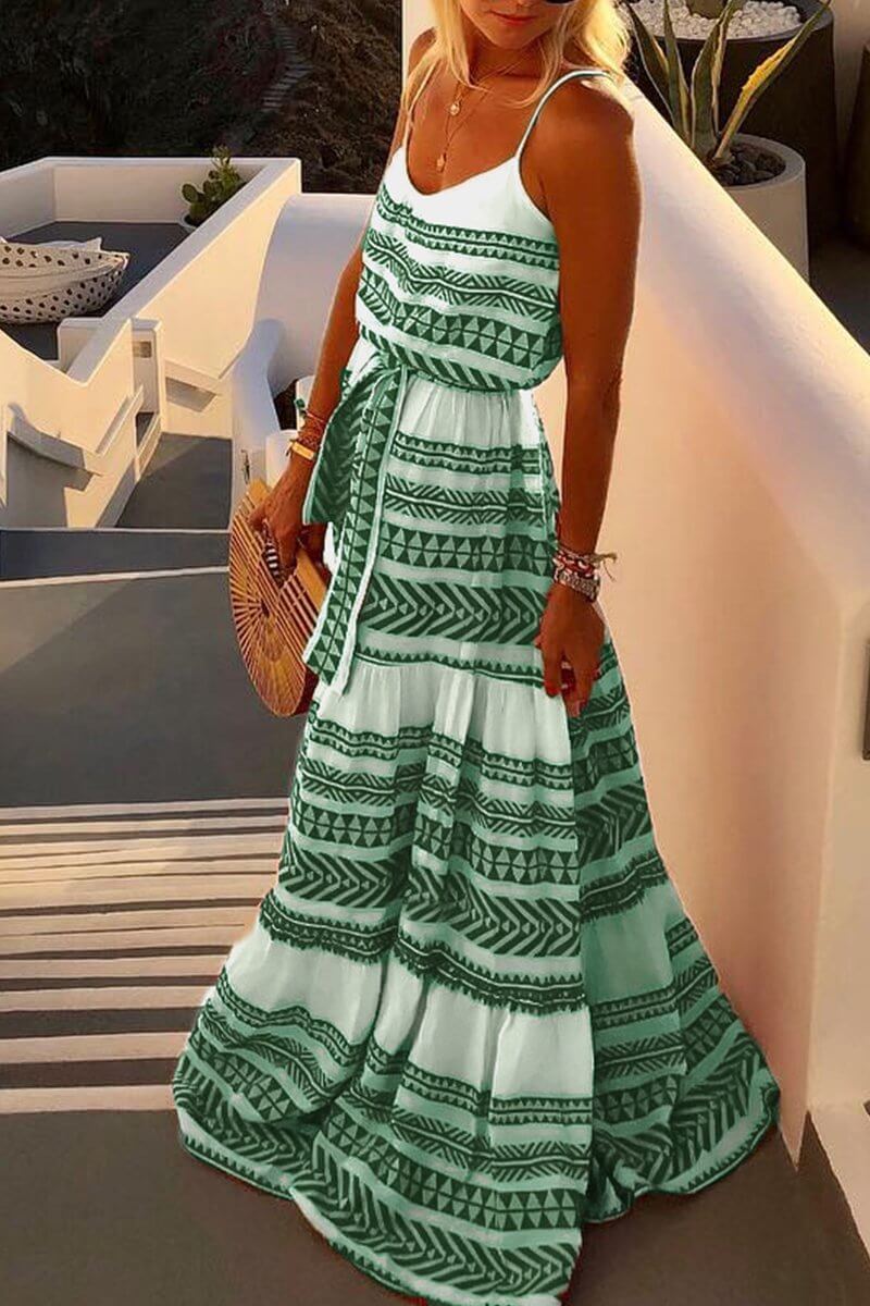 Vestido largo holgado hasta el tobillo con estampado geométrico (4 colores)