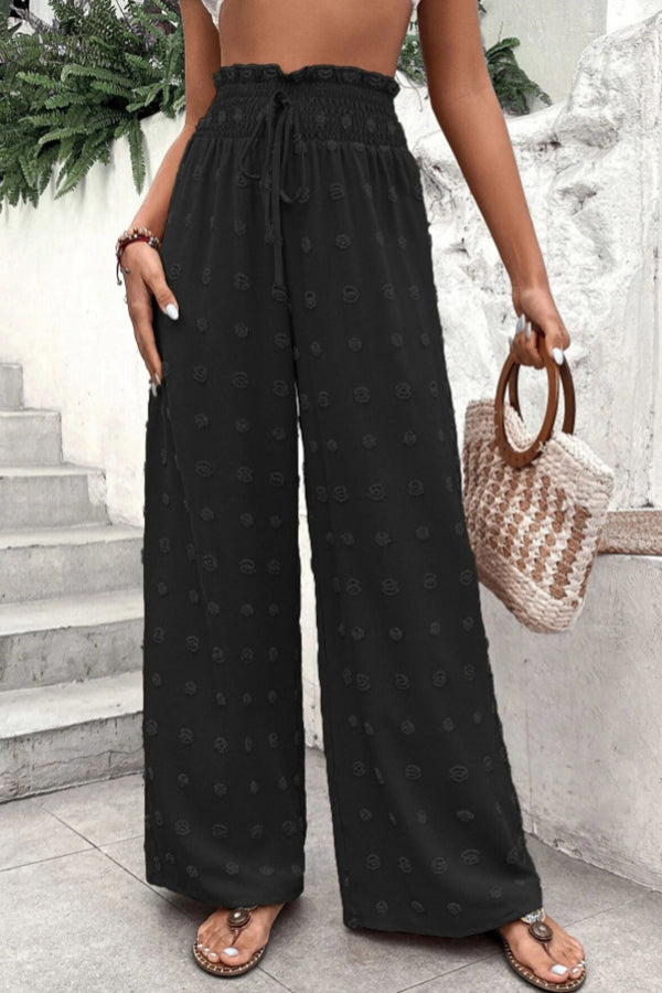 Pantalones casuales de cintura alta con pierna ancha y jacquard