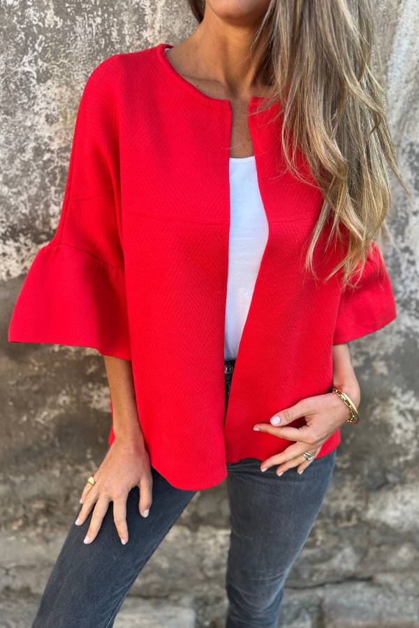 Chaqueta holgada de cuello redondo y mangas acampanadas con patchwork de moda