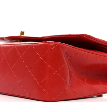 Lambskin Quilted Medium Double Flap Red