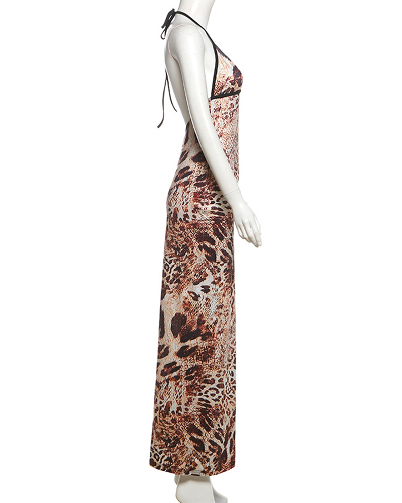 Leopard Print Open Back Dress