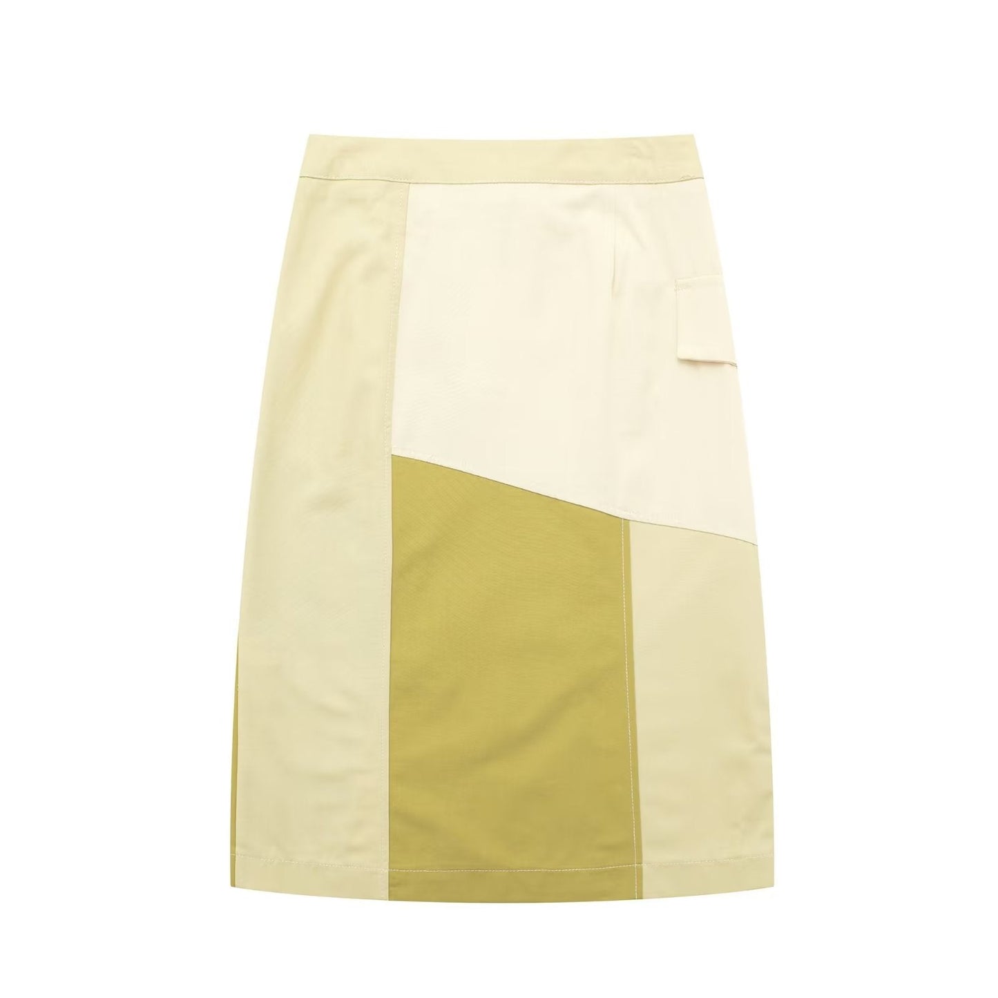 Gabardina de retazos de tela, camisa corta, falda de retazos, decoración de bolsillo, pantalón ajustado, traje para mujer