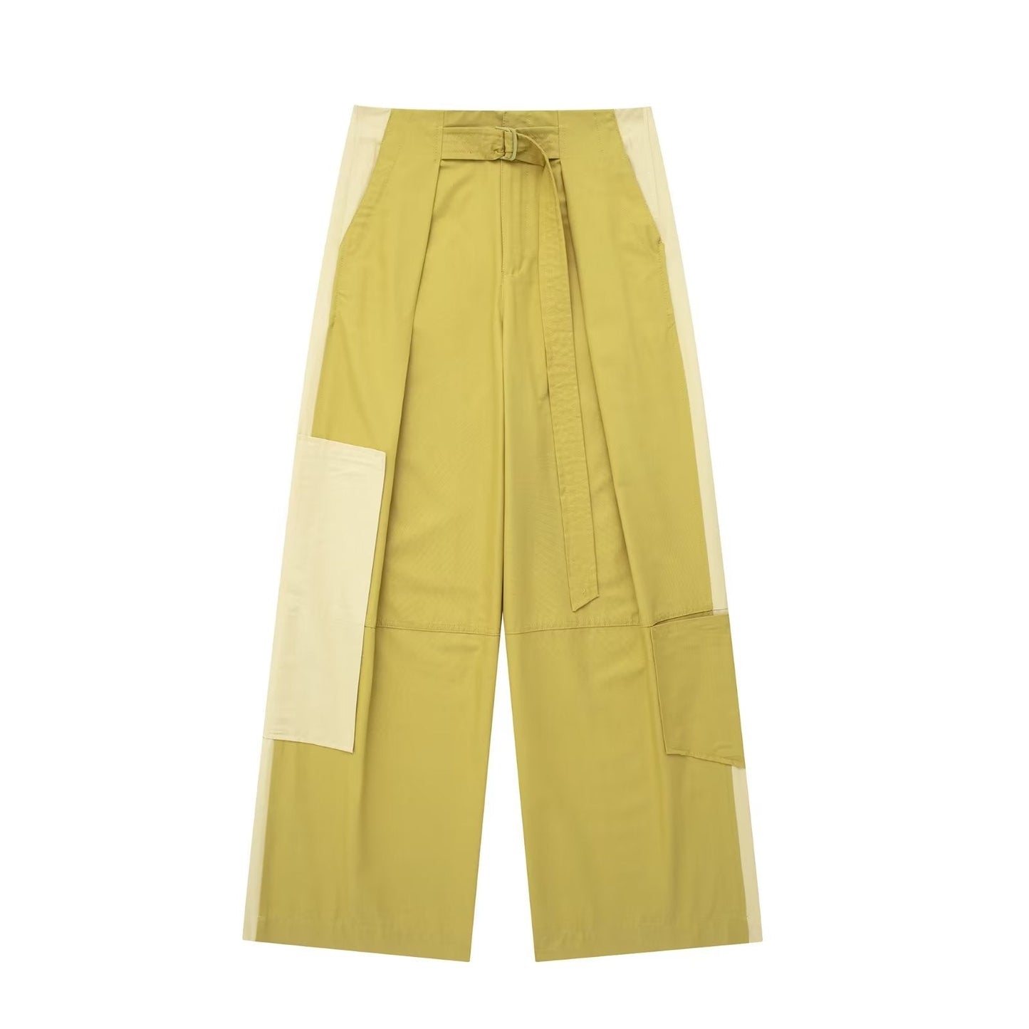 Gabardina de retazos de tela, camisa corta, falda de retazos, decoración de bolsillo, pantalón ajustado, traje para mujer