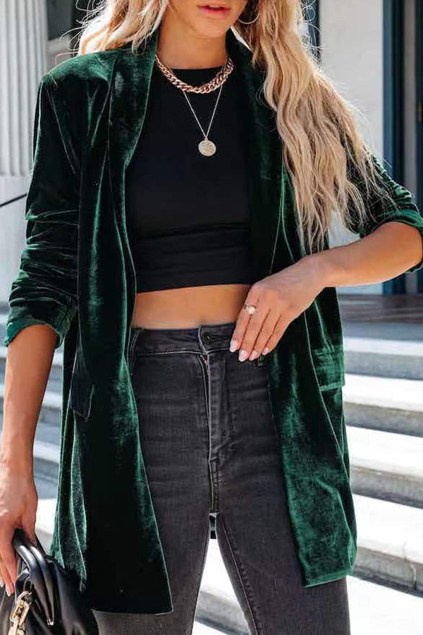 Chaqueta de traje casual de terciopelo dorado para mujer