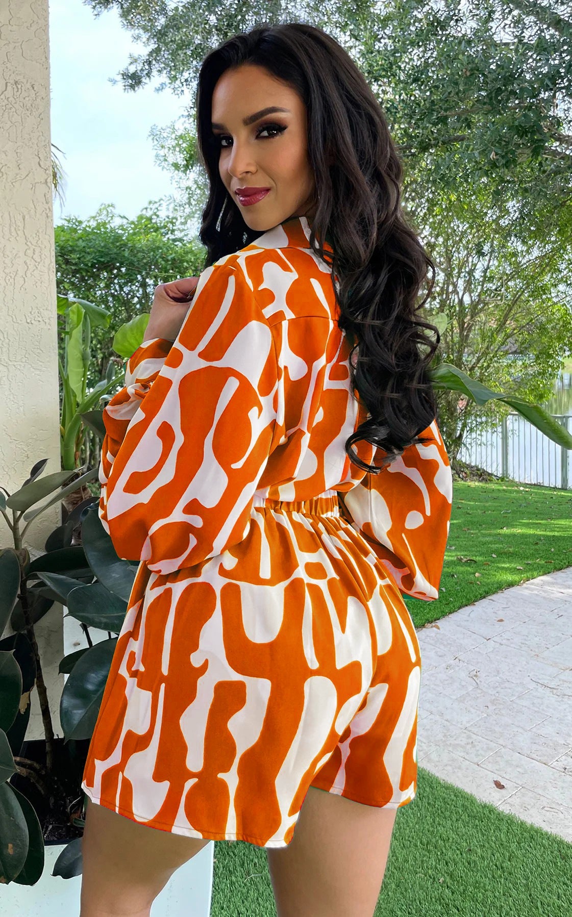 Camisa larga holgada estampada, pantalones cortos informales para mujer, traje de verano de dos piezas