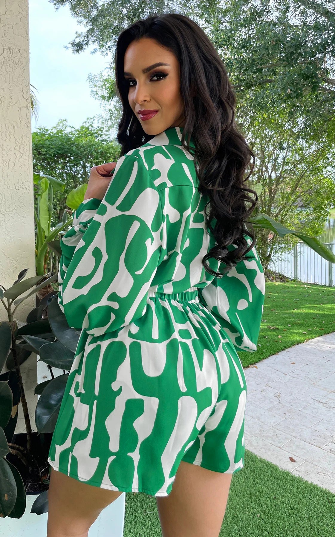 Camisa larga holgada estampada, pantalones cortos informales para mujer, traje de verano de dos piezas