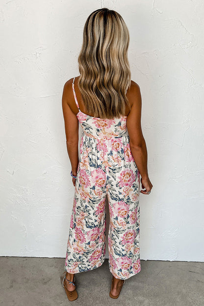 Mono de verano de cintura alta y pierna ancha para mujer, mono floral con tirantes y espalda descubierta para mujer