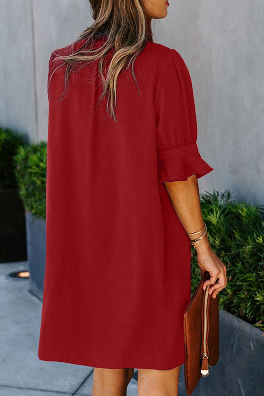 Vestido camisero de color liso para mujer, primavera verano, color liso, sencillo, informal, de seda helada, arrugado.
