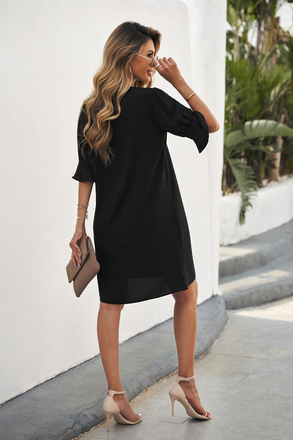 Vestido camisero de color liso para mujer, primavera verano, color liso, sencillo, informal, de seda helada, arrugado.