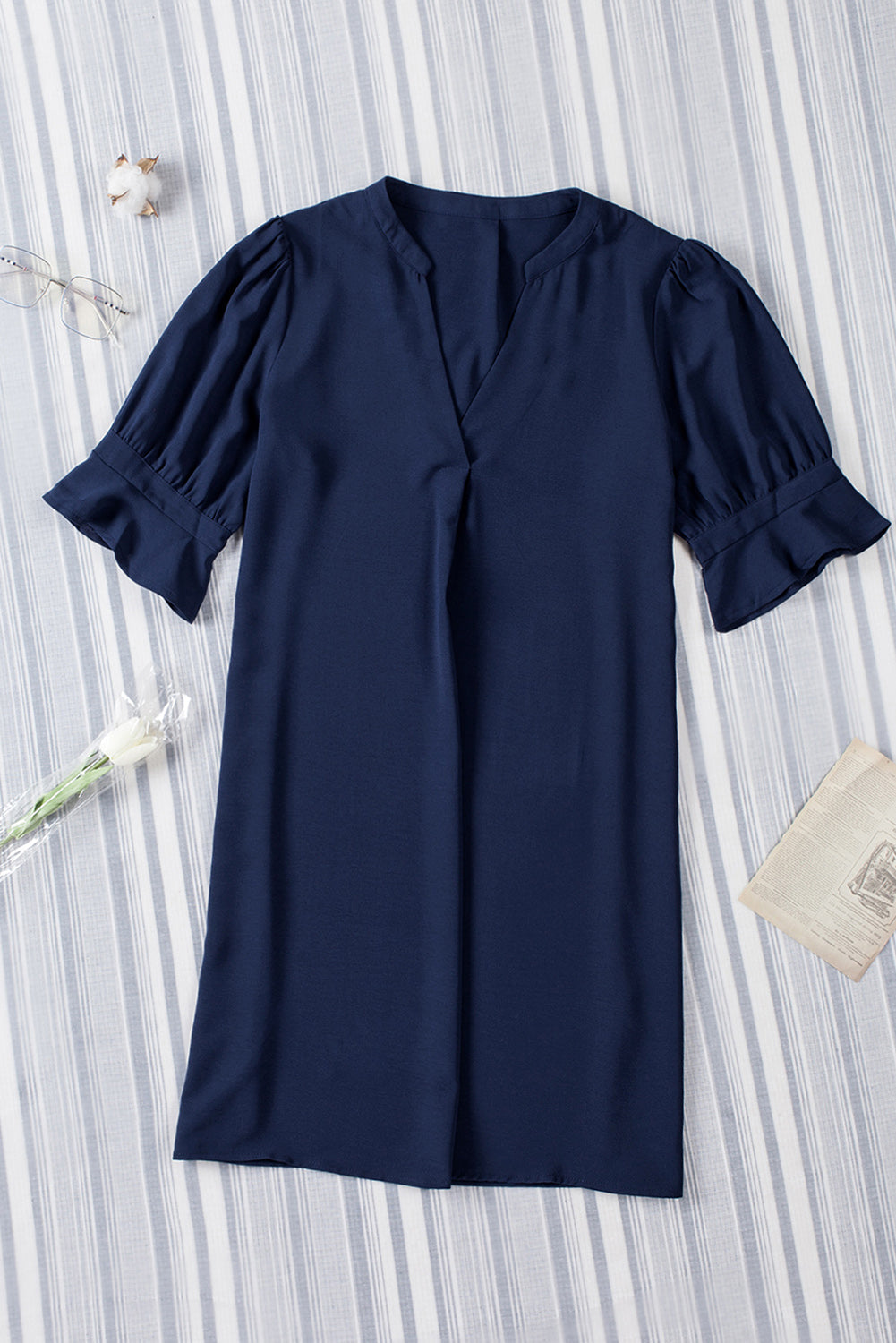 Vestido camisero de color liso para mujer, primavera verano, color liso, sencillo, informal, de seda helada, arrugado.