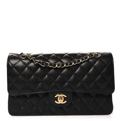 Caviar Quilted Medium Double Flap Black