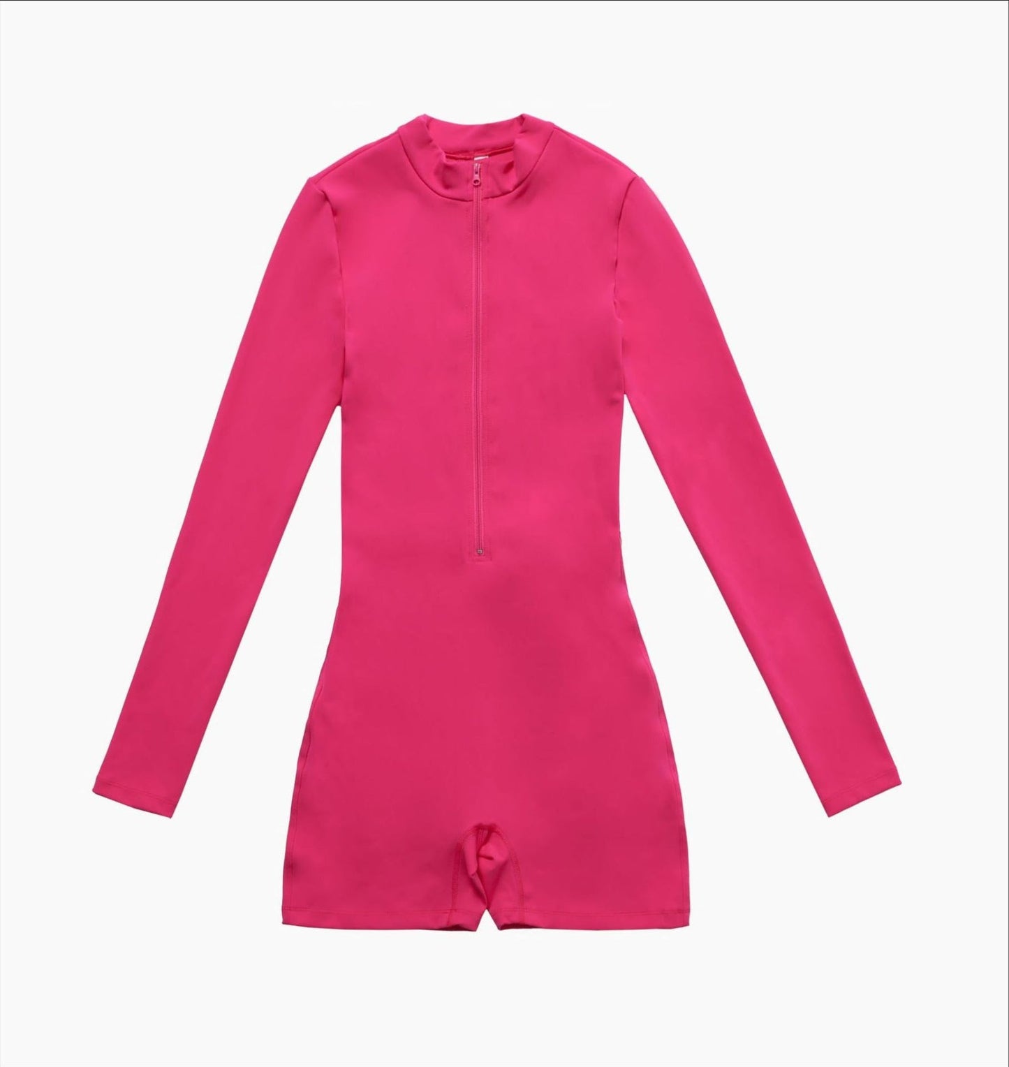 Mono deportivo de una pieza con cuello abierto, manga larga y cremallera, para baile, fitness, sexy y ajustado, para yoga y para mujer