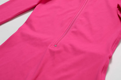 Mono deportivo de una pieza con cuello abierto, manga larga y cremallera, para baile, fitness, sexy y ajustado, para yoga y para mujer