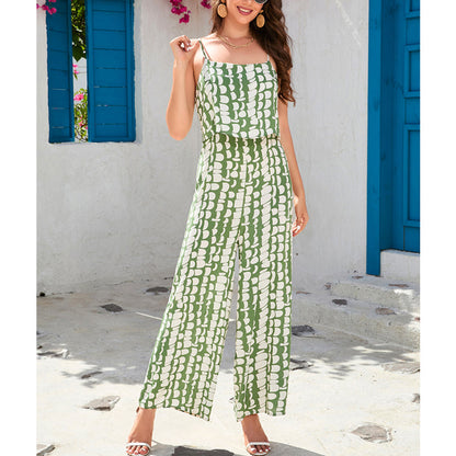 Camisola de algodón con estampado de verano para mujer, pantalones anchos de cintura alta, para vacaciones en la playa de Sanya