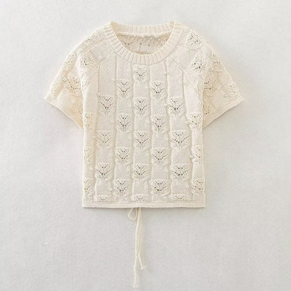 Conjunto de falda y top de punto con perlas artificiales para mujer