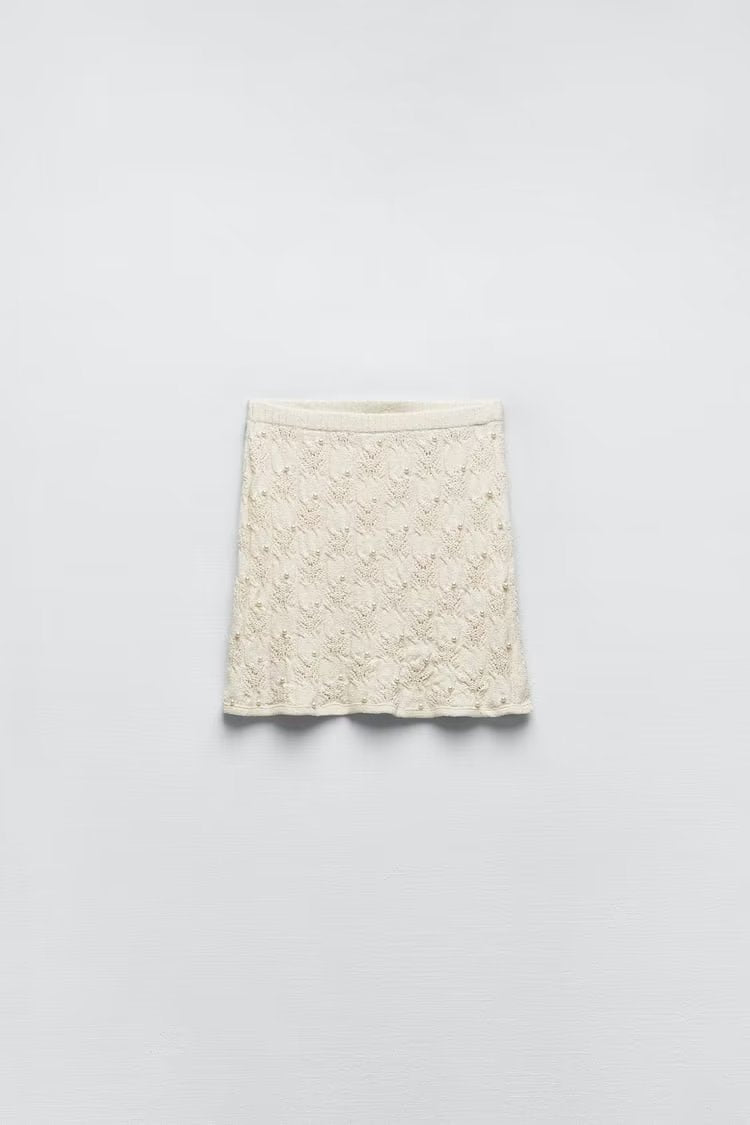 Conjunto de falda y top de punto con perlas artificiales para mujer