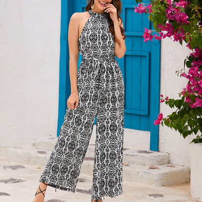 Pantalones Siaman de cintura alta con cuello colgante para mujer, pantalones bohemios casuales de pierna ancha para vacaciones de verano