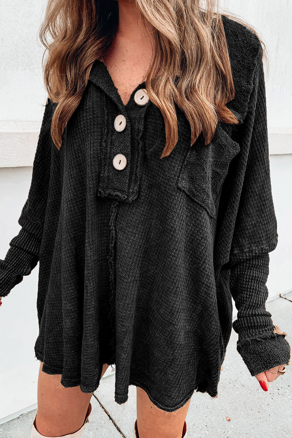 Camiseta holgada para mujer con diseño vintage de gofre teñido con minerales en marrón