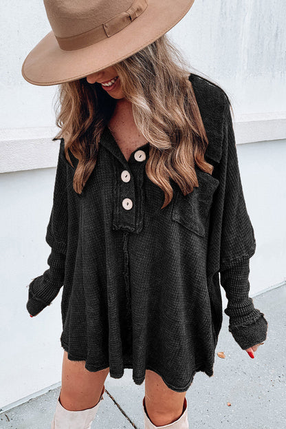 Camiseta holgada para mujer con diseño vintage de gofre teñido con minerales en marrón