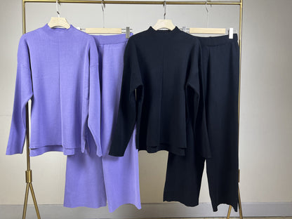 Conjuntos de suéter de manga larga populares de otoño e invierno, pantalones de punto de dos piezas, ropa para mujer
