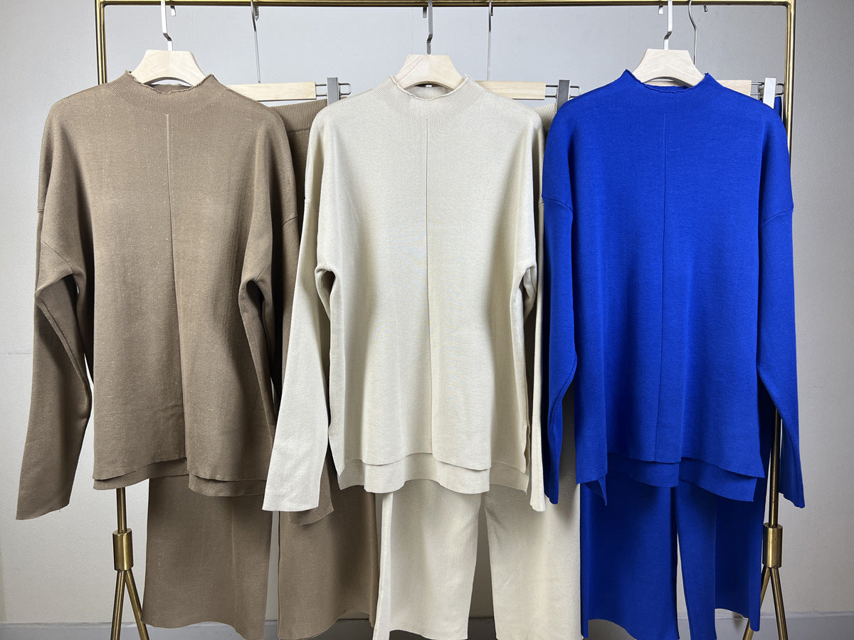 Conjuntos de suéter de manga larga populares de otoño e invierno, pantalones de punto de dos piezas, ropa para mujer