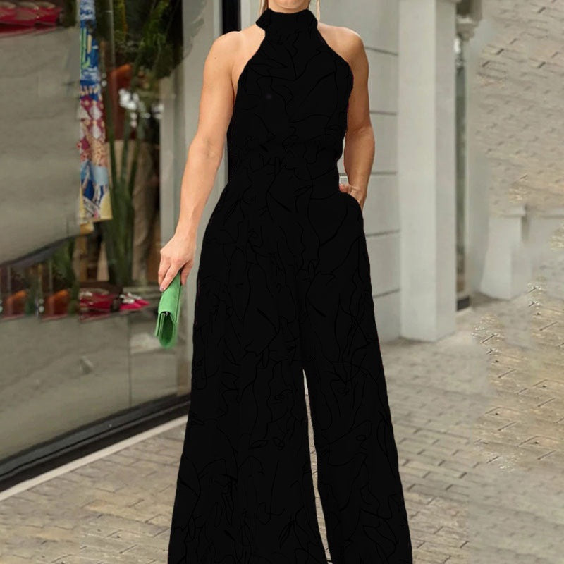 Mono elegante de verano para mujer, con cintura alta, sin mangas, con cordones y pantalones estilo halter
