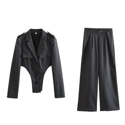 Conjuntos de mujer con recortes, top de cintura alta, diseño plisado, pantalones de trabajo
