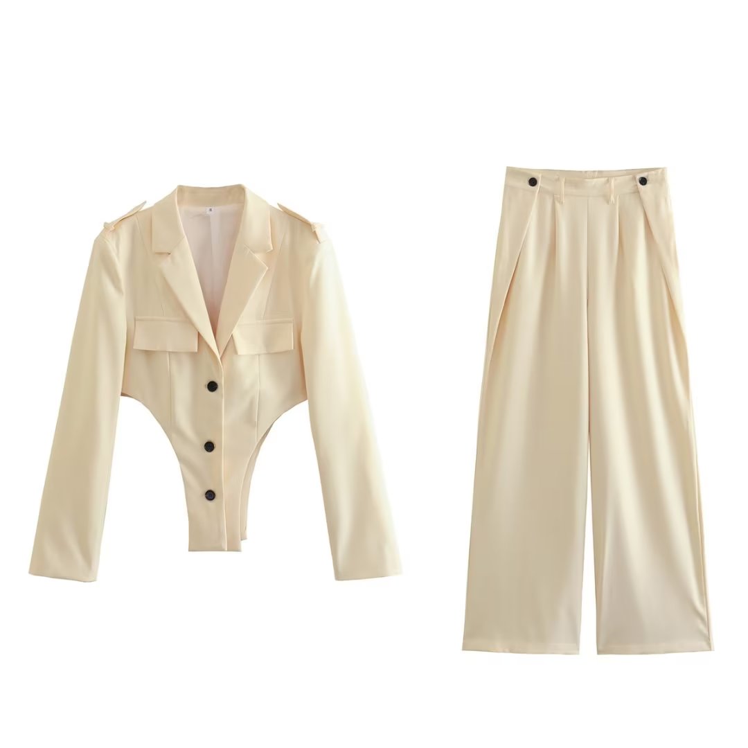 Conjuntos de mujer con recortes, top de cintura alta, diseño plisado, pantalones de trabajo