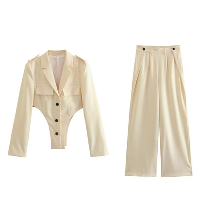 Conjuntos de mujer con recortes, top de cintura alta, diseño plisado, pantalones de trabajo