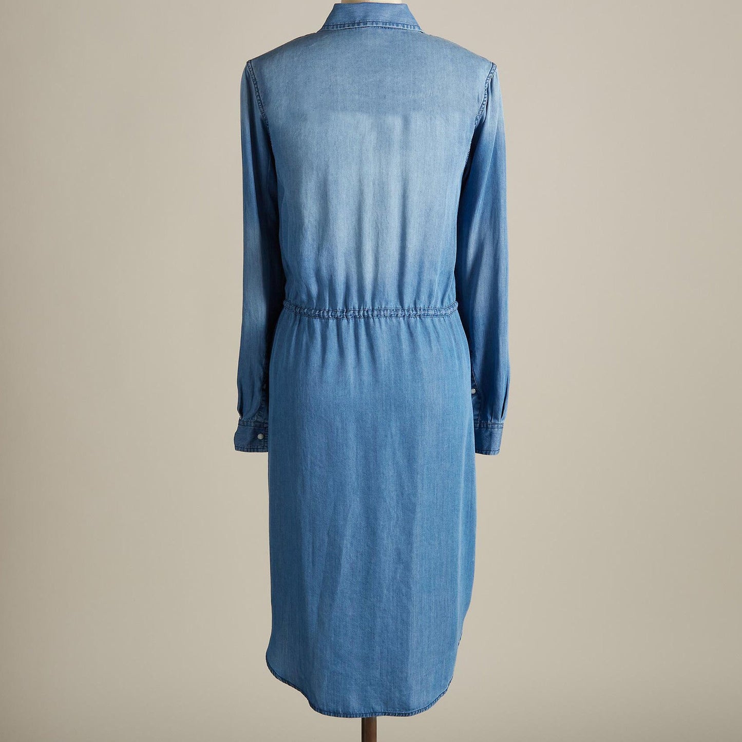 Ladies Dress Classic Denim Bright White Design Double Pocket Collared Dress