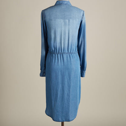 Ladies Dress Classic Denim Bright White Design Double Pocket Collared Dress