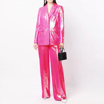 Traje de trabajo elegante y brillante con efecto Bling Bling Sequ para mujer