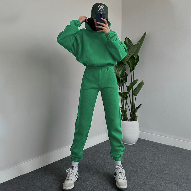 Suéter de manga larga con capucha de color liso para mujer, ropa informal, pantalones, traje, otoño e invierno